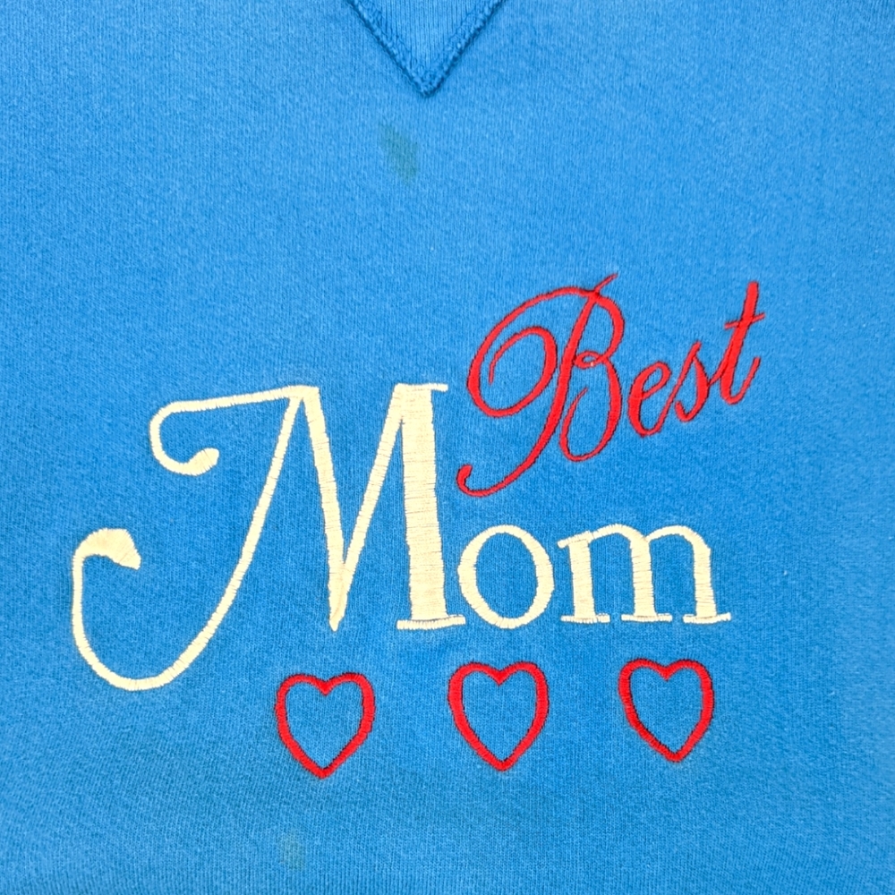 Vintage 80s 90s Best Mom Sweatshirt Embroidered Blue Womens XL Made in USA - Picture 2 of 12
